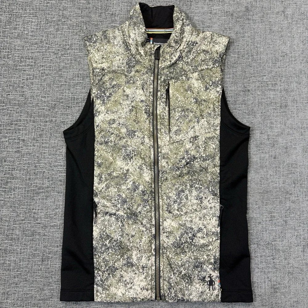 Smartwool Vest Mens Small Green‎ Camo Full Zip Wool Outdoor Hunting Smartloft